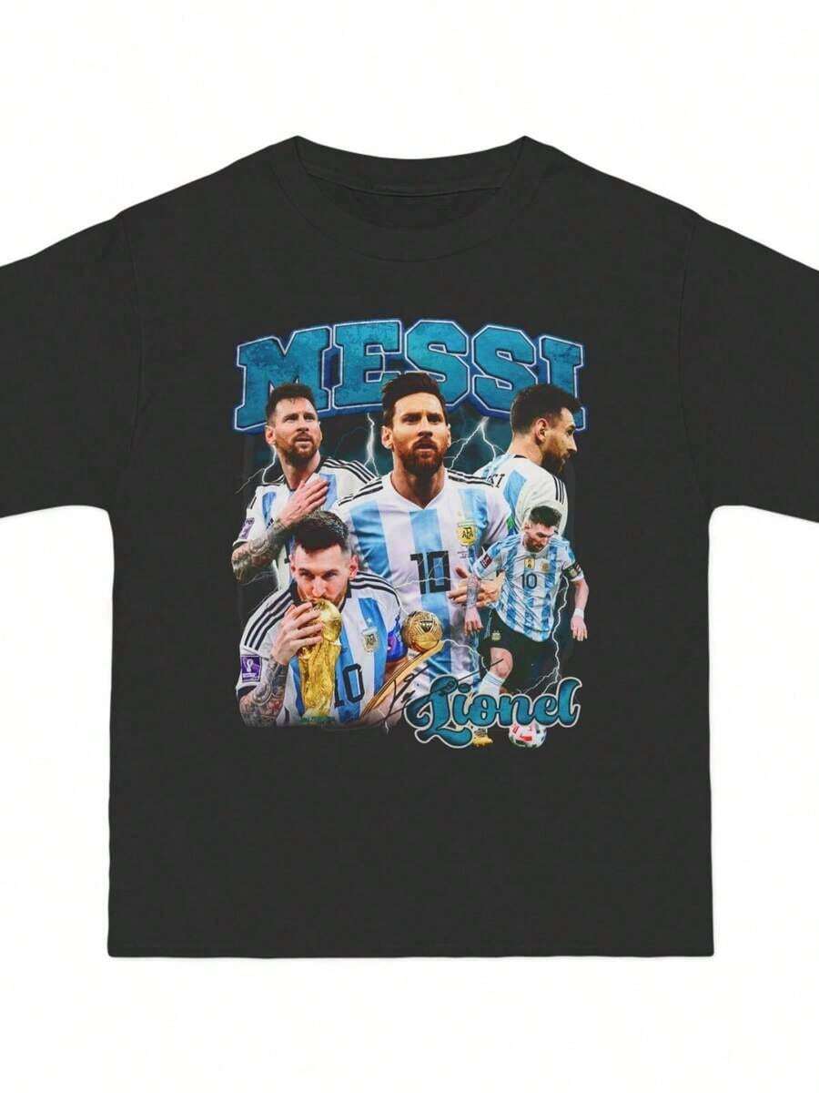 Lionel Argentina Graphic T-Shirt World Cup Legend Tee Oversized Soccer Shirt Retro Albiceleste Streetwear - 黑色 7 - 查看 1