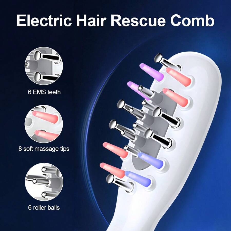 Hailicare Masajeador de cuero cabelludo de 3 en 1 con luz roja, azul y púrpura | Peine multifuncional para el crecimiento del cabello con vibración | Herramienta de cuidado del cabello recargable por USB para el tratamiento de la pérdida de cabello - Ver 1