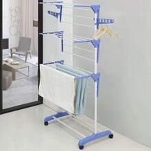 Floor Clothesline For Clothes, Underwear, Shelves, 3 Tier Tower, Foldable, Portable, Compact, With Wheels, Multifunctional - 彩色 - 查看 3