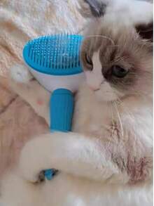 1 Set de 2 Cepillos para Aseo de Mascotas, Cepillo Desenredante + Cepillo de Aguja Fina Autolimpiante, Cuchillas Dobles para Desenredar Rápidamente, Cepillado Suave en Un Solo Paso, Acicalado Profundo, Dientes Redondos Respetuosos con la Piel, Desechado con Un Solo Clic, Reduce el Pelo Suelto - Azul - Ver 11