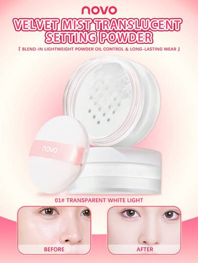NOVO Polvo suelto resistente al agua, resistente al sudor y de larga duración, con acabado mate y que absorbe el aceite, adecuado para pieles grasas, apto para actividades al aire libre, retoques de maquillaje, uso diario, citas, cumpleaños, graduaciones, fiestas y como regalo