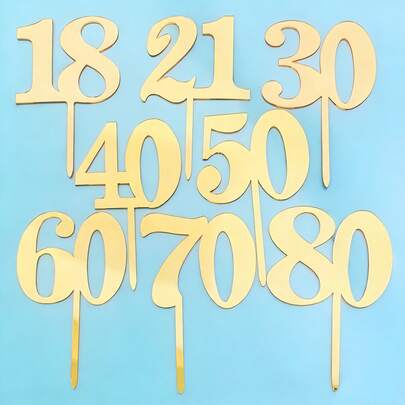 1pc/3pcs Minimalist Gold Acrylic Number 18 21 30 40 50 60 Anniversary Birthday Party Cake Topper