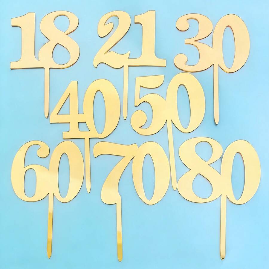 1pc/3pcs Minimalist Gold Acrylic Number 18 21 30 40 50 60 Anniversary Birthday Party Cake Topper - Multicolor - View 1