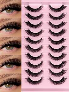 10对假睫毛 猫眼睫毛 透明带狐狸眼睫毛 尾端加长浓密假睫毛 仿貂毛假睫毛 自然妆效假睫毛 短款睫毛嫁接 化妆假睫毛条，睫毛，假睫毛，假睫毛 - 黑色 - 查看 2