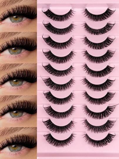 10 Pairs False Eyelashes Cat Eyelashes Transparent Band Fox Eye Lashes End Eye Elongated Volume Fake Lashes Faux Mink Lashes Natural Look Eyelashes Short Lash Extension Makeup Strip Lashes,Lashes,Eyelashes,Fake Lashes