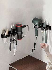 1PC 免钻孔壁挂式高品质卷发棒和吹风机支架，节省空间的浴室收纳架，现代收纳设计，适用于家庭浴室、卫生间和美发沙龙。 - 彩色 - 查看 7