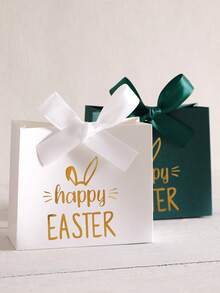 20 Packs Party Mini Gift Box With Satin Ribbons Designs Featuring Gold Foil Text Candy Box Easter Festival Paper Gift Bag Present Boxes Packing - Square Bunny Ears Happy Easter - View 11