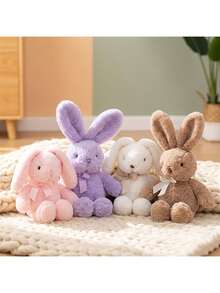 复活节兔子毛绒玩具，柔软可爱，长耳朵卡通造型，系着领结，紫色、白色、粉色、灰色、棕色可选，聚酯纤维材质，混色设计，抱起来很舒服，是睡觉的好伙伴，也可以放在沙发或床上作为装饰品。是送给男孩、女孩、女朋友、妻子或家人的完美生日礼物和复活节礼物。 - 彩色 - 查看 10