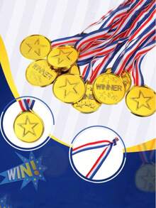 50pcs Gold Plastic Award Medals, Sports Competition Medals, Contest Medals, Birthday Party Gifts, Classroom Incentive Rewards - A - View 4