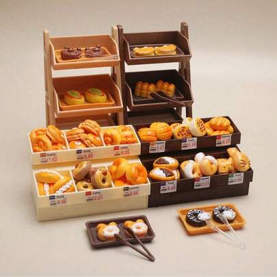 1 Set Mini Bread Rack, Micro Bread Food Toy Sweet Dessert Model Small Decor, Resin Food Toy, Random Style & Color, Suitable For Doll House Decoration