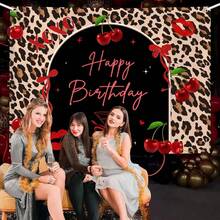 1 Pc Cheetah Cherry Birthday Tapestry, Backdrop, Black And Red Cheetah Print Wild Birthday Party Background For Girls, Let's Get Wild Photography Banner For Baby Shower Bachelorette Decor (No Grommets),Wall Tapestry, 100% Polyester,Multiple Size 40*30in-90*60in - 1PC - 查看 3