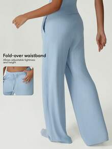 Pantalones rectos con cordón en la cintura, ligeros y transpirables, pantalones deportivos casuales para el verano - Azul - Ver 2