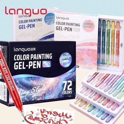 16/24/72 Colors Metallic Watercolor Brush Pens Set, Vibrant Hues Watercolor Painting Markers Gift Box, 1.0mm Large Capacity Suitable For Glass, Ceramic, Plastic, Wood, Stone, Fabric, Paper, Super Coverage, Creative Gift, Essential Art Supplies For 2026 Back To School Season