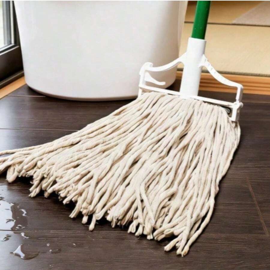 Cotton Blend Wet Mop Steel Handle Green White - Default - View 1