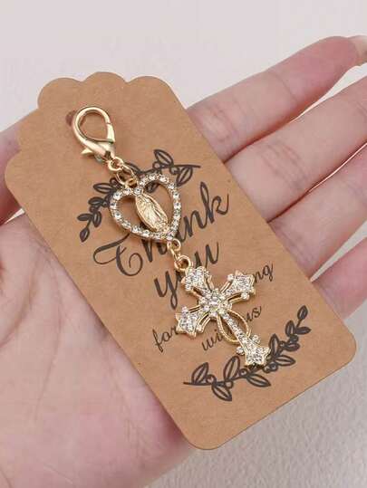 15 piezas/5 sets Colgante de cruz de aleación de zinc, tarjeta, juego de llavero (incluye 5 llaveros, 5 tarjetas y 5 bolsas de organza). Adecuado para fiestas, Día del Maestro, Acción de Gracias, regalos del Día de la Madre, regalos pequeños, fiestas de cumpleaños, bautizos, graduaciones, conmemoraciones, bolsas de relleno, aniversarios de bodas.