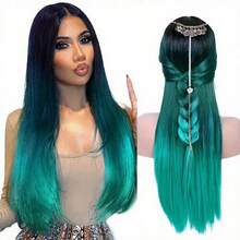 24 Inch Long Straight Black Ombre Purple Sythetic Wigs Glueless Heat Resistant Synthetic, Ideal For Women'S Daily Party And Carnival Cosplay, K-Pop Style - Multicolor - View 6