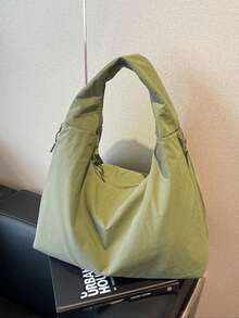 Bolso de hombro de gran capacidad con múltiples bolsillos de unicolor y de moda - Verde Oscuro - Ver 5