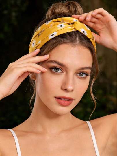 交叉印花发带，弹性透气缎面运动发带（女士款）