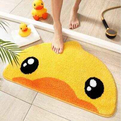 1 件多巴胺主题可爱黄色小鸭造型地毯，明亮治愈的配色方案，独特的半圆形造型，厚实柔软的绒面材质。尺寸不规则，允许 1-5 厘米的裁剪误差。可用作浴室垫、浴垫、门垫、小地毯、地毯、地垫、家居装饰、区域地毯、户外垫、卧室地毯，可水洗。