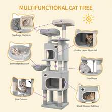 Hzuaneri 159cm Cat Tree For Indoor Cats, Cat Tower, Multi-Level Cats Condo With 8 Scratching Posts, 3 Platforms, 2 Caves, Basket, Sisal Rope, Anti-Tip Kit, Light Grey - Light Grey - View 5