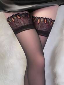 1 par de medias por encima de la rodilla con plumas de pavo real para mujer, elegantes, lindas, hermosas, sexys, cómodas, de ajuste ceñido, resistentes a los desgarros, duraderas, adecuadas para varios festivales y combinaciones diarias, especialmente apropiadas para citas en pareja, salidas diarias y viajes, disponibles en varios tamaños - Multicolor - Ver 16