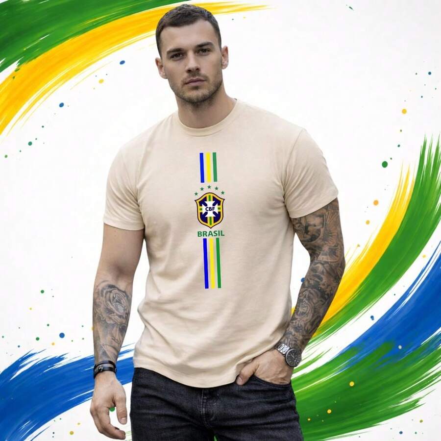Brazil World Cup Soccer T-Shirt - New Release - 100% Cotton - 米色 - 查看 1