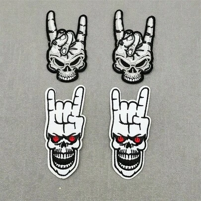 4pcs/Set Rock Hand Gesture Skeleton Punk Embroidery Patches,Iron On Patches, Men's Stylish Patches Accessories For T-Shirt, Sweatshirts, Jeans, Hoodies, Backpacks, Handbags, Pillows Decorating