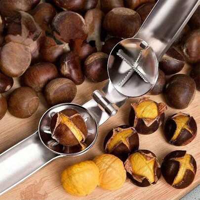 1 pieza Clip de castaña de otoño/invierno, abrebotellas de cascanueces, pelador de nueces, cortador de galletas de nueces de acero inoxidable, accesorios de cocina
