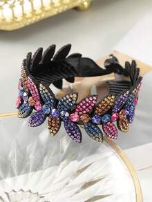 1pc Fashionable Rhinestone Leaf Design Hair Claw Clip, Elegant - Multicolor - View 14