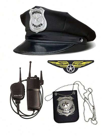 Hat Costume Set, Includes Cap, Badge, Pilot Badge, Walkie-Talkie, Suitable For Vacation, Party, Corporate Event, Holiday Celebration