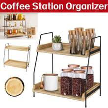 Coffee Station Organizer For Countertop, 2 Tier Coffee Bar Accessories And Organizer, Wooden Kitchen Storage & Organisation, Countertop Organiser For Kitchen, Home, Office  Countertop Storage Rack With Black Metal Frame, Easy Assembly - View 12