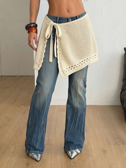 大码女式休闲优雅时尚舒适度假旅行Y2K派对纯色针织镂空叠层沙滩度假日常穿着，适合春、夏、秋、冬四季穿着。