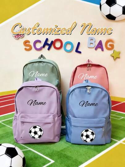 This Customizable Large-Capacity Back-To-School Football Print Backpack Can Be Printed With Your Personalized Name Or Holiday Greetings. With A Minimalist Casual Design, Adjustable Shoulder Straps And Zipper Closure, It Is Suitable For School, Daily Life, Picnics, Sports, Fitness And Swimming. Customization Options Include Your Name, Letters And Lucky Numbers.