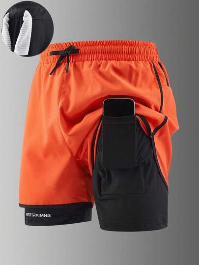 Quần short tập gym 2 trong 1 dành cho nam, thoáng khí, nhanh khô, in họa tiết, thích hợp cho chạy bộ và tập thể dục ngoài trời mùa xuân/hè.