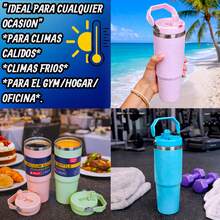 Termo Deportivo De Acero Inoxidable Con Agarradera, FAB-31, 900 ml, Vaso para gym, Termo térmico de acero inoxidable, Vaso con tapa aislante, Termo portátil con agarradera, Botella deportiva con excelente diseño y estilo, botella aislante, 15 colores diferentes, regalo ideal, regalo para hombre, regalo para mujeres, vaso para café, vaso para jugo.. - Rosa - Ver 3