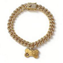 2 chiếc vòng cổ sang trọng phong cách Hip Hop cho chó, mặt dây chuyền hình xương bằng thép không gỉ đính đá, vòng cổ dây xích kiểu thời trang cho thú cưng, thích hợp đeo hàng ngày. - Nhiều màu - Xem 4