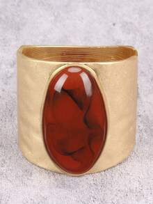 1pc Fashionable Luxury Exaggerated Outline Inlaid Oval Yellow & Green Resin Bangle Bracelet, Gift For Girlfriend, Wife, Friend - Resin Inlay - View 8