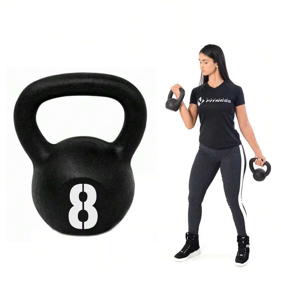 Kettlebell Pintado 8 Kg Para Academia Ferro Fixa - Preto - Visão 1