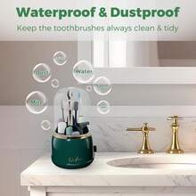 Rotating Toothbrush Holder With Cover - 7-Slot Bathroom Organizer For Electric & Manual Brushes, Toothpaste Stand For Vanity, Sink Countertop & Shower Caddy - Dark Green - View 3