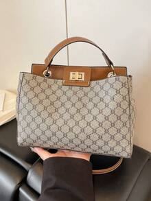 New Autumn/Winter Letter Print Women Handbag, Shoulder Bag, Crossbody Bag With Elegant Vibe - Grey - View 3