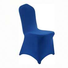 1pc Navy Blue Chair Cover, Spandex & Polyester Stretch Dining Chair Slipcover, Suitable For Wedding Party Events, Waterfall Style - Sapphire - View 9