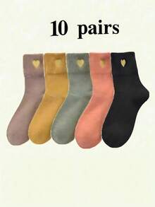 1/5 Pairs Women's Cute Heart Pattern Mid-Calf Socks Soft Comfortable Daily Wear Socks - Multicolor - View 6