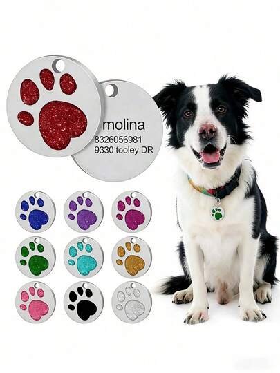 Custom Dog Tags Pendant, Personalised Cat Dog Puppy Pet ID Name Pendants, Collar Tag Pendant Pet Accessories Foot Print Glitter Pendant, Perfect Gift For Your Pet