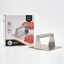 Stainless Steel Square & Round Burger Patty Maker, Meat Press, Pancake Mold, Teppanyaki Squid Presser - Silver - View 6