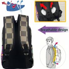 时尚男女通用鲨鱼嘴图案背包，大容量户外旅行通勤背包，适合高中生和大学生，卡通设计，圣诞礼物，送给朋友或孩子 - 黑色 - 查看 4