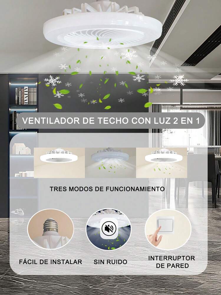 2 piezas Luz de Ventilador E27(Sin control remoto), Moderno Ventilador De Techo LED, Ventilador De Techo Ajustable, Silencioso Ventiladores De Techo El Hogar Con Luz Integrada, para Recámara, Cocina, Sala estar, Ofici. (Control de encendido de la fuente de alimentación) - 2 piezas - Añade 4
