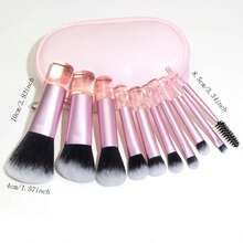 Set Of 10 Classic Multifunctional Makeup Brushes For Cosmetic Application, Ideal For Your Vanity - 粉紅色 - 查看 6