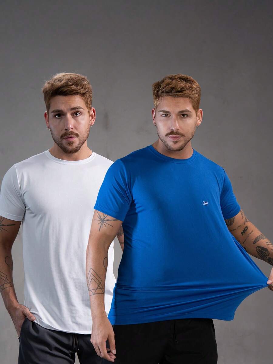 Kit 2 Dry Fit Polyamide T-Shirts - Blanco / Azul - Ver 1