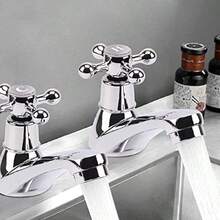 2Pcs Victorian Cross Handle Hot & Cold Basin Taps, Polished Pillar Taps For Kitchen & Bathroom - 2pcs - View 7