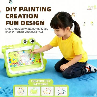 3-6 Years Old Kids Dinosaur Magnetic Drawing Board With Pen, Magnetic Doodle Board With Magnetic Pen And Beads, Magnetic Dot Art, Educational Toy, Birthday & Christmas Gift For Boys And Girls